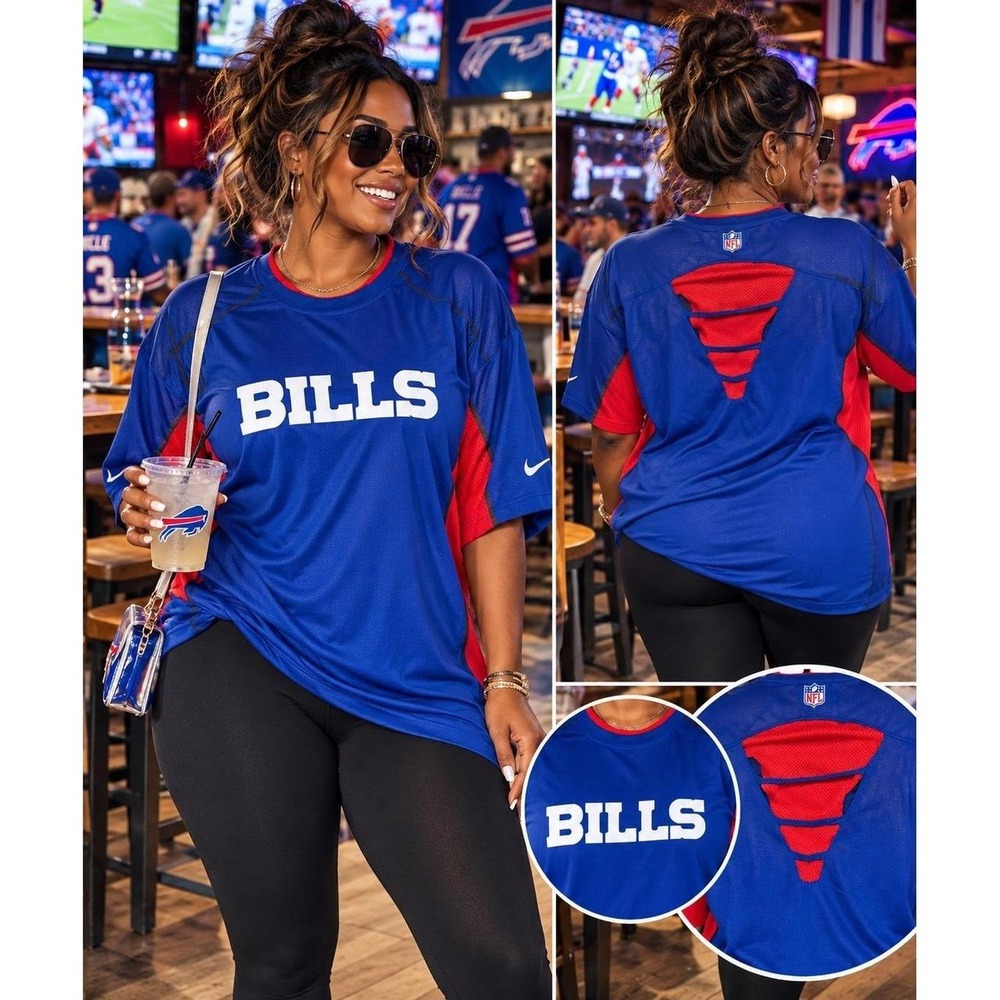 Buffalo Bills NFL Fan Shop T-Shirt, Cut out Slit Back, Oversized Baggy Look (2x)
